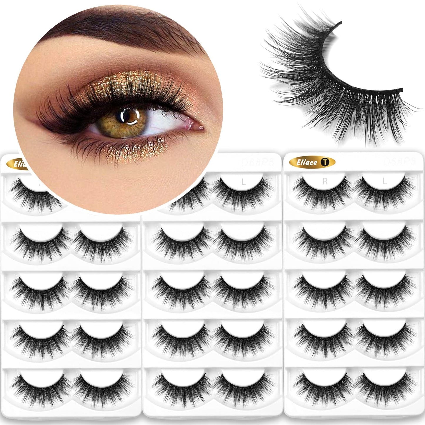 Eliace False Eyelashes Natural look Cat Eye Lashes Wispy Strips 15 Pairs 3D Mink Lashes Fake Eyelashes Faux Fluffy,Winged Fox Eyelashes, Soft Thin Beauty & Personal Care Eliace