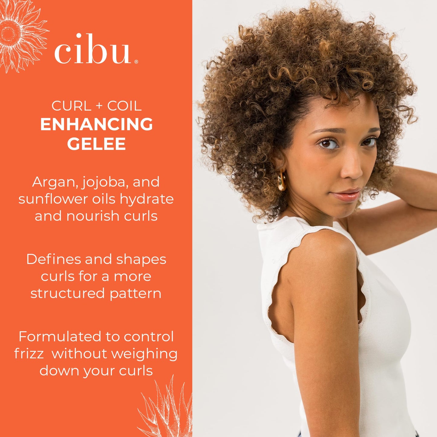 CIBU Curl + Coil Enhancing Gelée - Curl Defining Gel for Curly Hair and Wavy Hair - Lightweight Gel with Argan, Jojoba and Sunflower Oil to Reduce Beauty & Personal Care CIBU