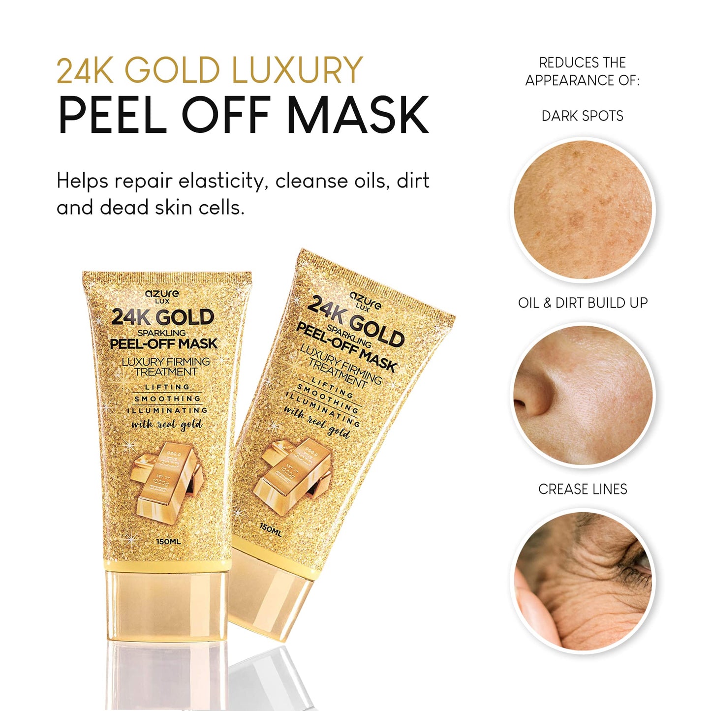 AZURE 24K Gold Firming Peel Off Face Mask- Anti Aging, Lifting, Illuminating & Revitalizing - Removes Blackheads, Dirt & Oils - With Hyaluronic Acid Beauty & Personal Care Azure Cosmetics