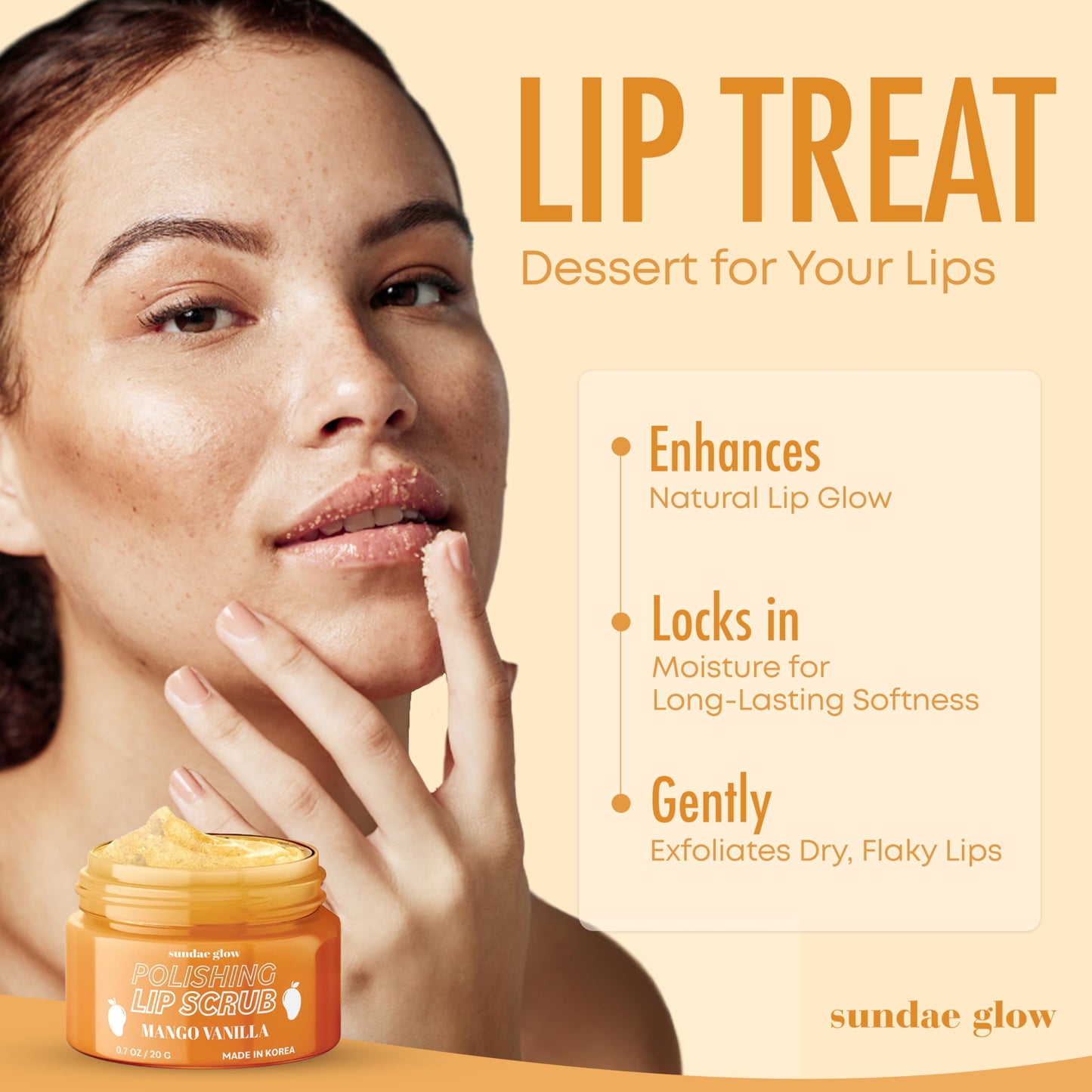 Sundae Glow Lip Scrub with Mango Vanilla - Exfoliates, Hydrates & Repairs - Smooths, Softens & Revitalizes Dry Lips - Dermatologist Tested, Korean Beauty & Personal Care Sundae Glow