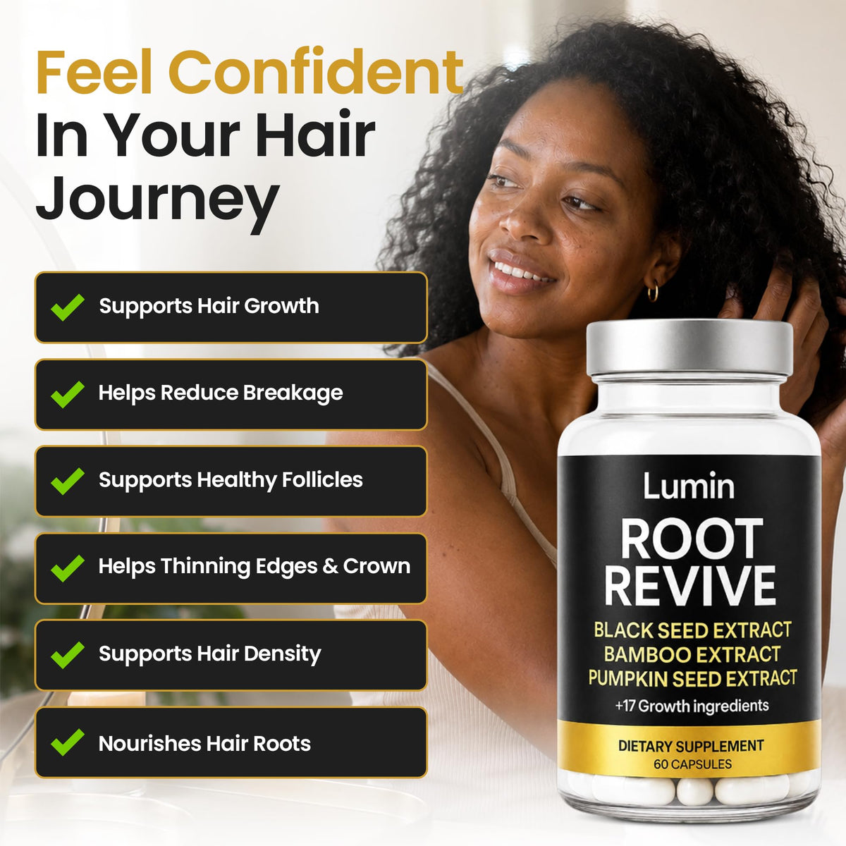 Lumin Root Revive - Hair Growth Supplements for Black Women - Iron & Zinc