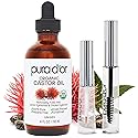 PURA D'OR 4 Oz ORGANIC Castor Oil - w/ 2 BONUS Empty Brushes - 100% Pure USDA Certified Cold Pressed, Hexane Free Eyelash & Eyebrow Serum Beauty & Personal Care PURA D'OR