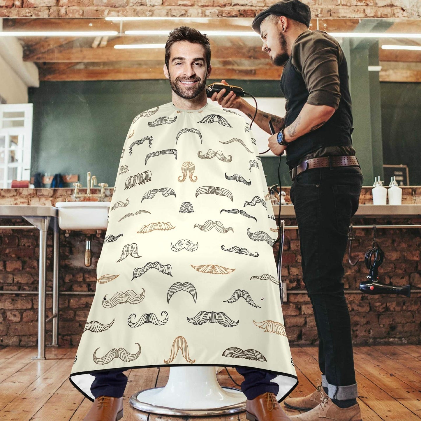 visesunny Mustache Men Barber Cape Anti-Static Hair Cutting Cape with Snap Closure Professional Salon Polyester Beard Shaving Bib Water-Resistant Beauty and Personal Care visesunny