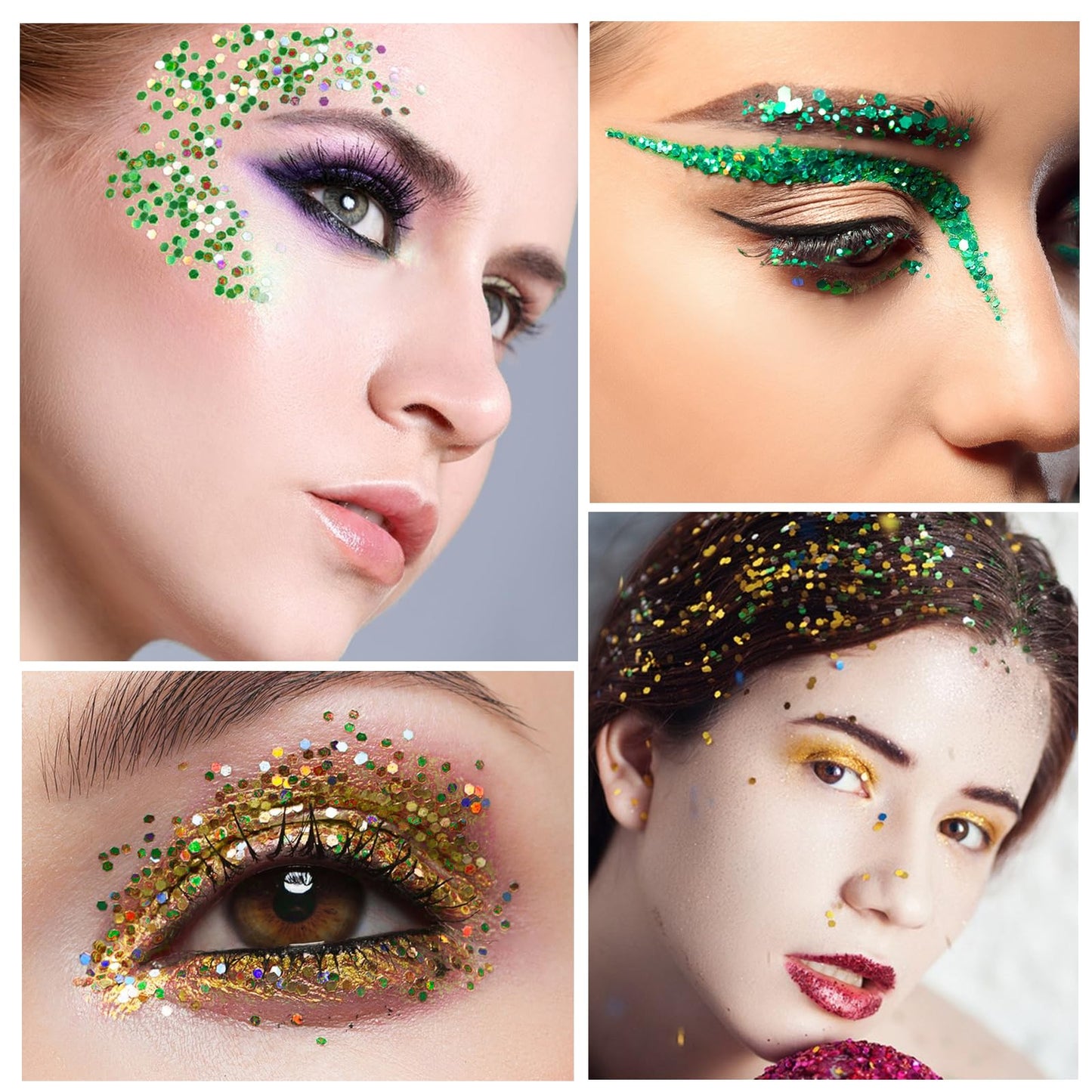 Red Green Gold Mixed Holographic Chunky Glitter, 13g (2 Jars x 6.5g) Crafts Glitter Powder with 10g Gel and Brush, Christmas Iridescent Nail Sequins Beauty & Personal Care Jremreo