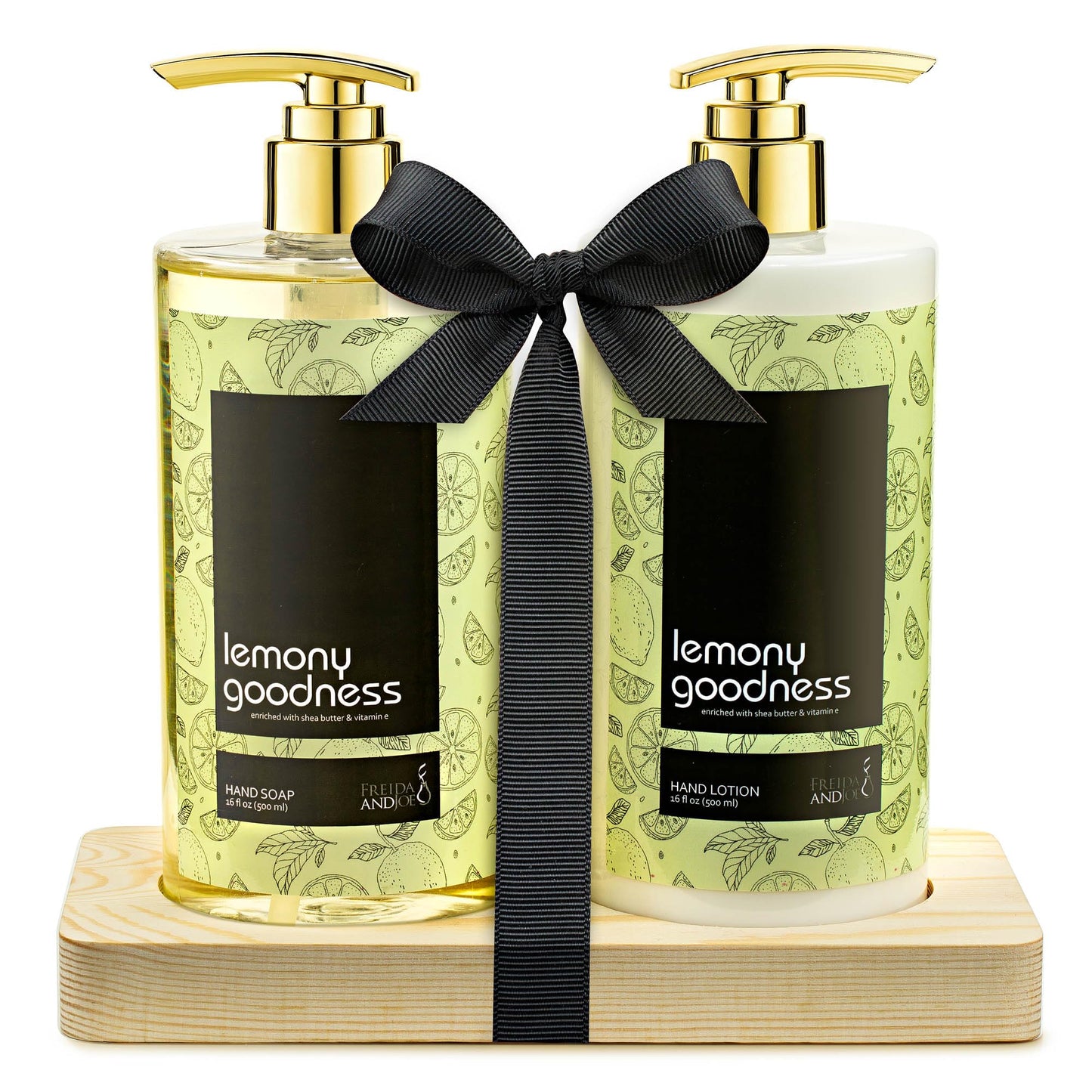 16 fl oz Lemon Citrus Aromatic and Nourishing Hand Soap Set Keep Your Skin Incredibly Soft & Clean in a Wooden Holder Unisex Formula Luxury Body Care Beauty & Personal Care Freida and Joe