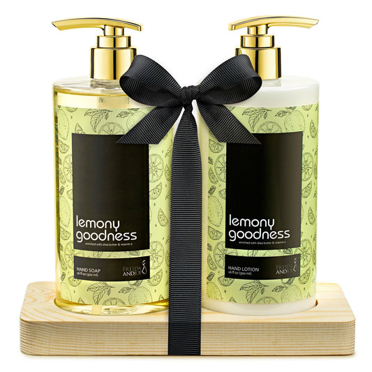 16 fl oz Lemon Citrus Aromatic and Nourishing Hand Soap Set Keep Your Skin Incredibly Soft & Clean in a Wooden Holder Unisex Formula Luxury Body Care Beauty & Personal Care Freida and Joe
