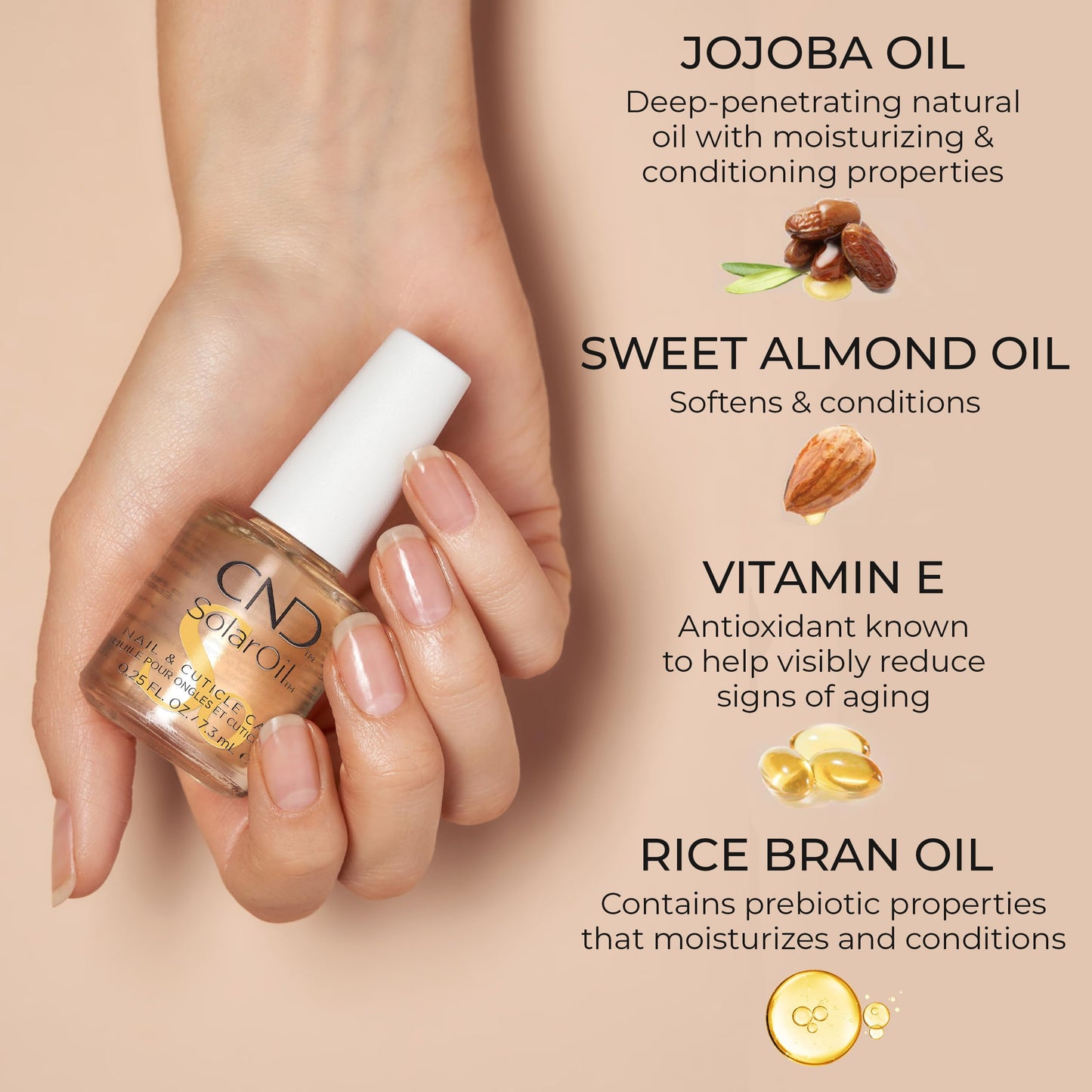 CND SolarOil Cuticle Oil, Natural Blend Of Jojoba, Vitamin E, Rice Bran and Sweet Almond Oils, Moisturizes and Conditions Skin, Pack Of 1, 0.25 Fl Oz Beauty & Personal Care CND