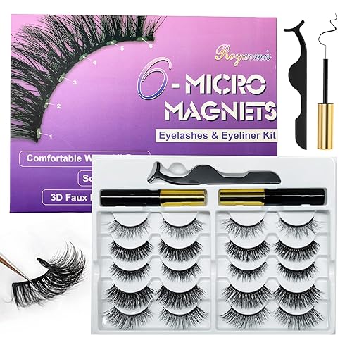 Royaomis 10 Pairs Magnetic Eyelashes with Eyeliner, Magnetic Lashes Natural Looking, Magnetic Eyelash Kit,Latest Six Magnets, With 3D 5D Reusable Beauty & Personal Care royaomis