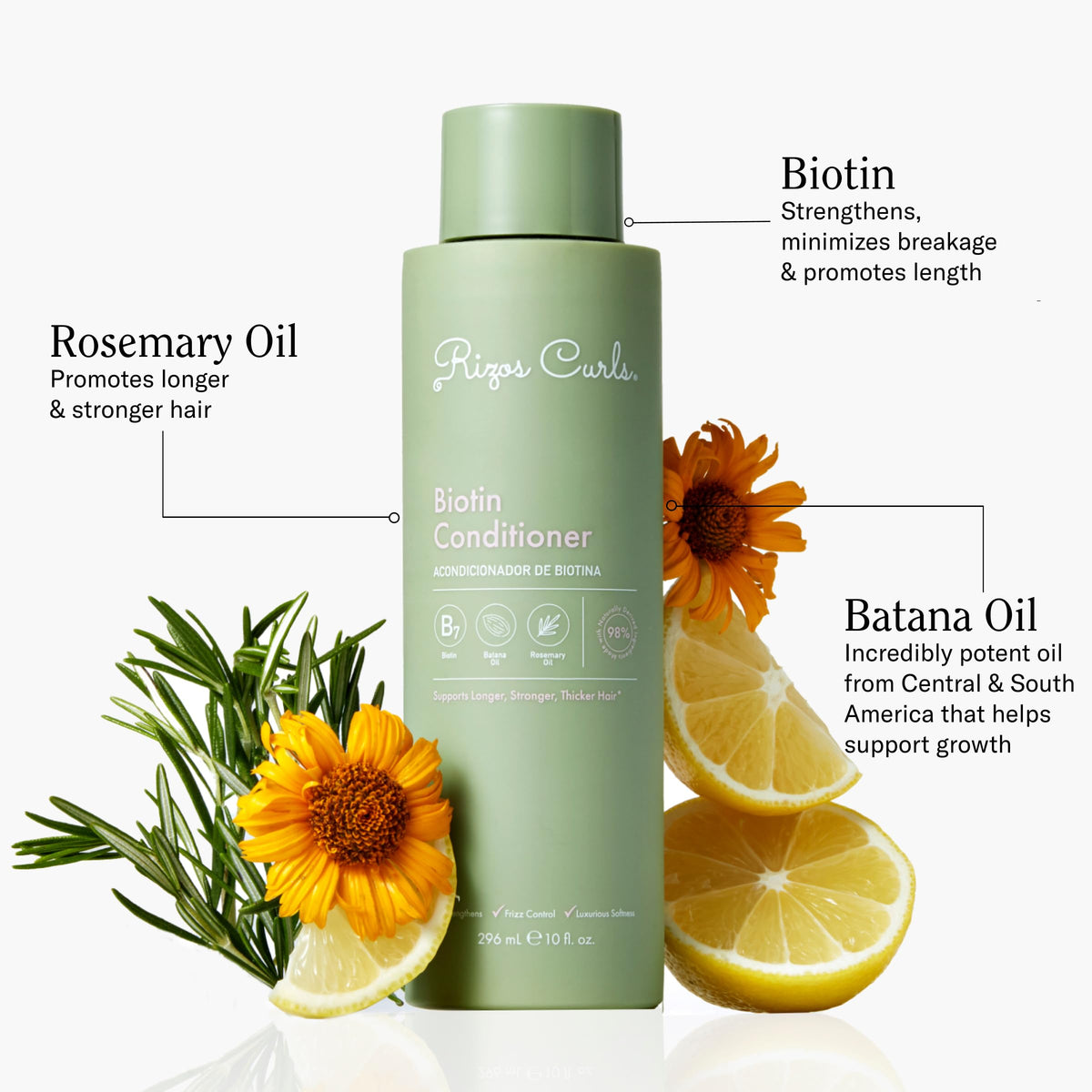 Rizos Curls Biotin Conditioner - Deeply Moisturize & Reduce Breakage with Biotin, Coconut Oil & Aloe Vera - Softens & Detangles All Hair Types
