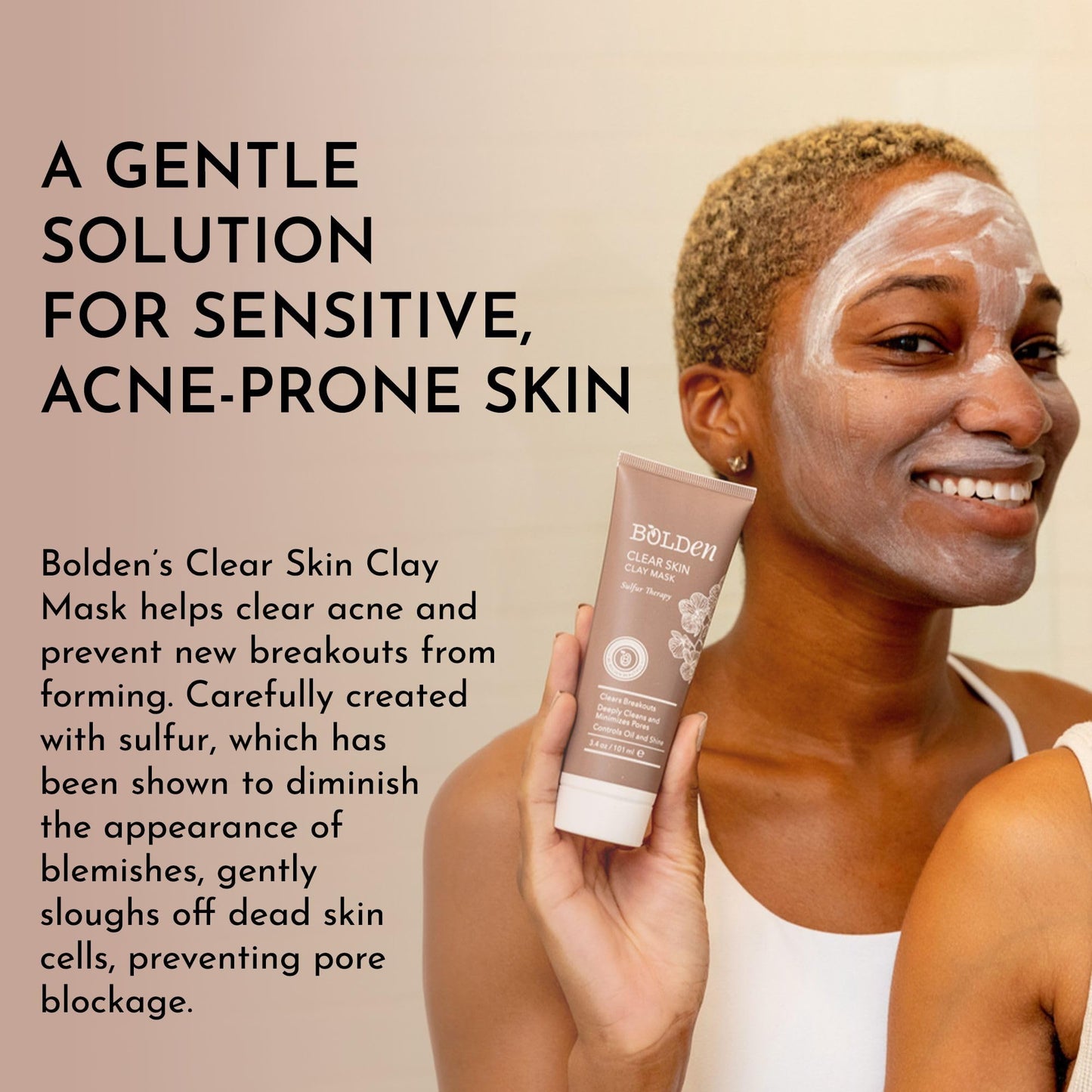 BOLDEN Clear Skin Clay Mask | Made with Sulfur for Deep Pore Cleansing & Preventing Breakouts | Pore Minimizer and Oil Reducer for Sensitive Skin | Beauty & Personal Care BOLDEN