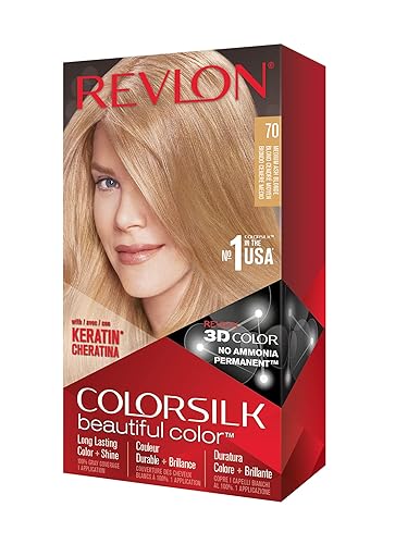 Revlon Permanent Hair Color, Permanent Hair Dye, Colorsilk with 100% Gray Coverage, Ammonia-Free, Keratin and Amino Acids, 70 Medium Ash Blonde, 4.4 Beauty & Personal Care REVLON