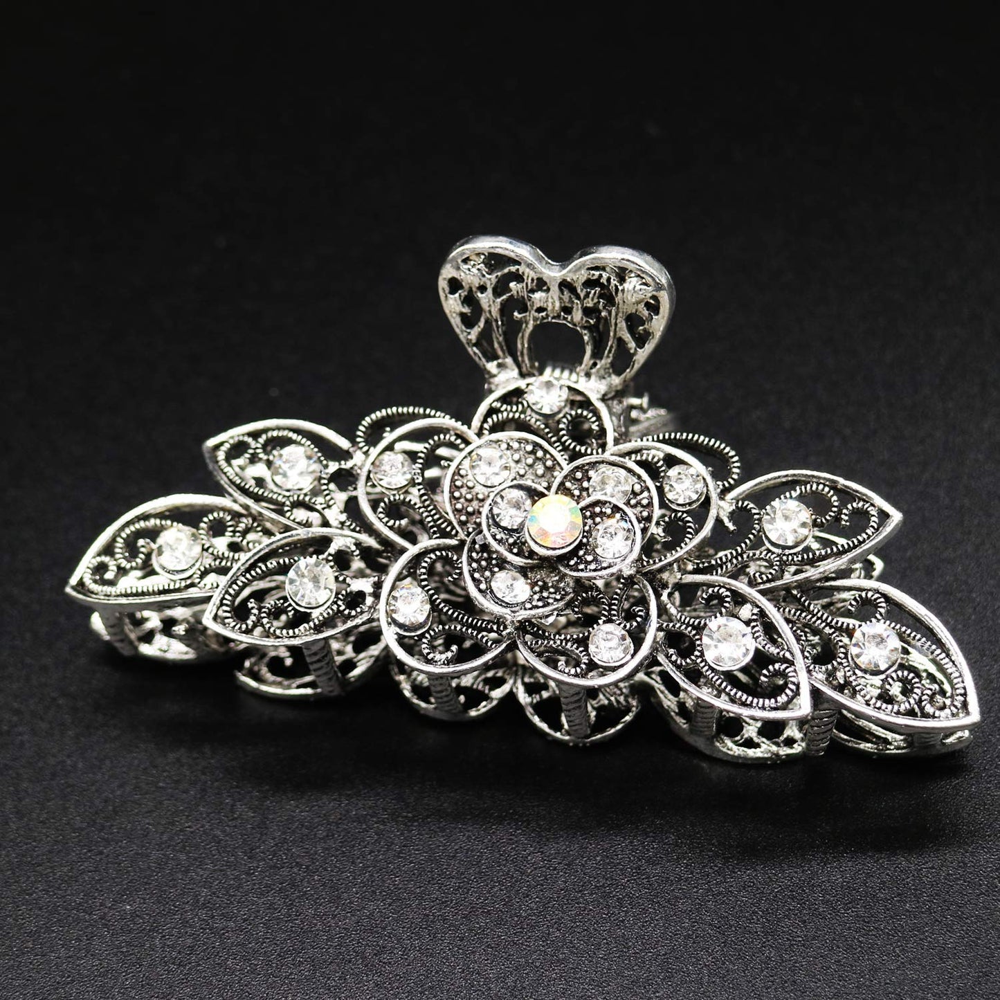 2 Pcs Women Retro Chic Rhinestone Alloy Fancy Hair Claw Jaw Clips Pins -Vintage Flowers Hair Catch Updo Grip Hair Accessories for Thick Hair Beauty & Personal Care Kukiwhy