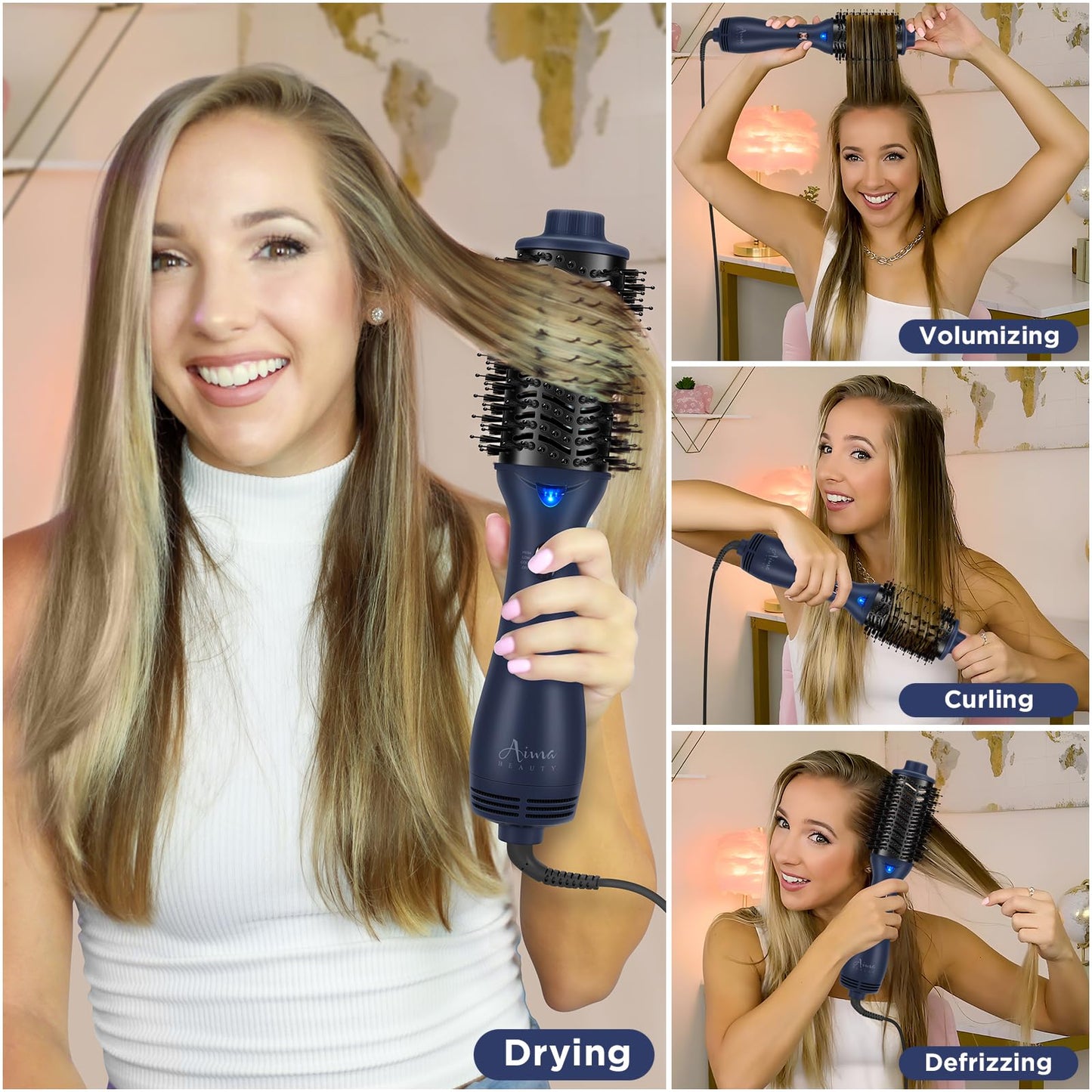 One Step Hair Dryer & Volumizing Brush, Aima Beauty Hair Styling Tool - Ceramic Straightener, Curler, Hot Air Styler & Ionic Salon Brush, Prussian Beauty & Personal Care Aima Beauty