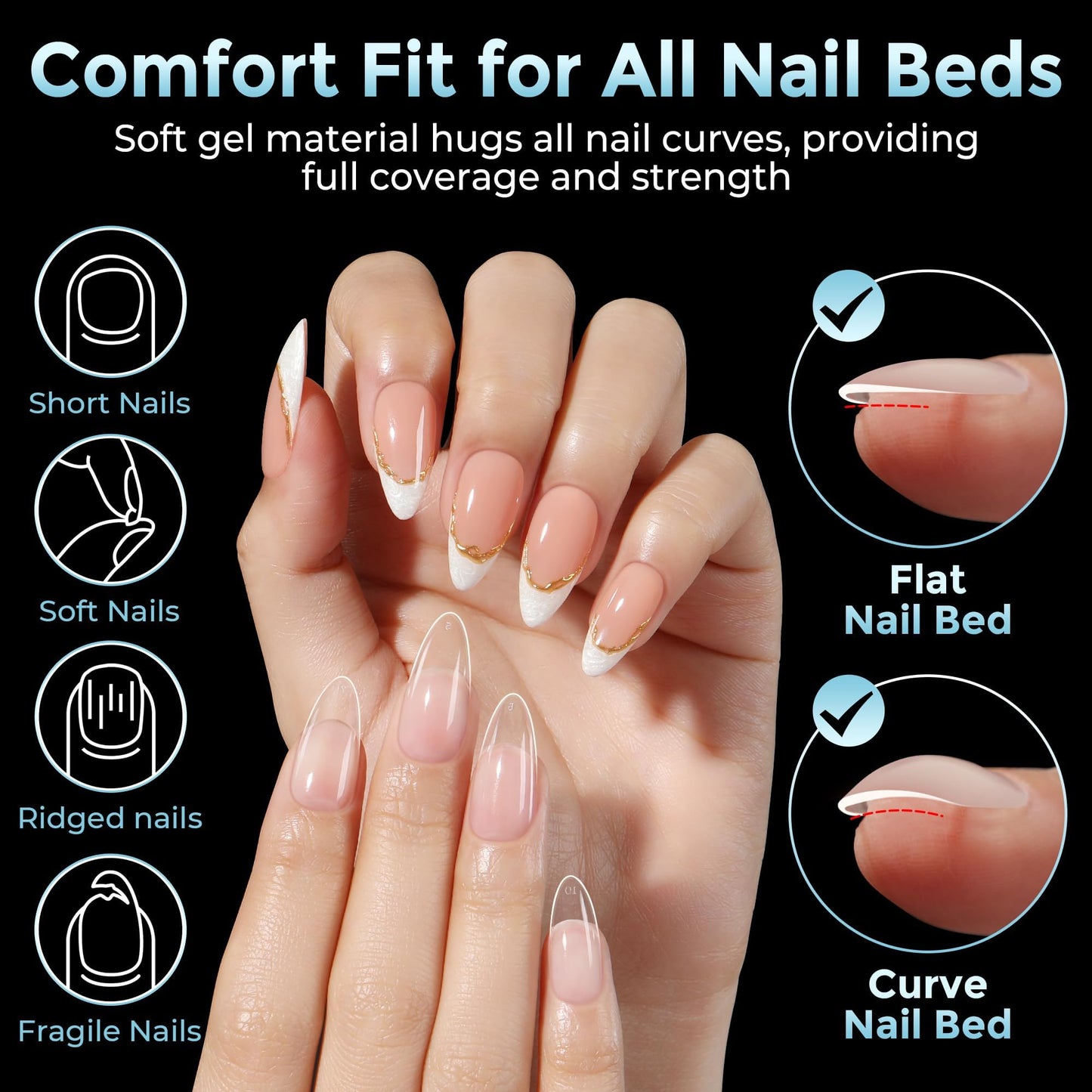 Luckyfairy Medium Almond Nail Tips, 360pcs Soft Gel Pre-Shaped Acrylic Fake Nails, Half Matte Full Cover Clear Gelly Press on Flase Nail Tips Beauty and Personal Care Luckyfairy