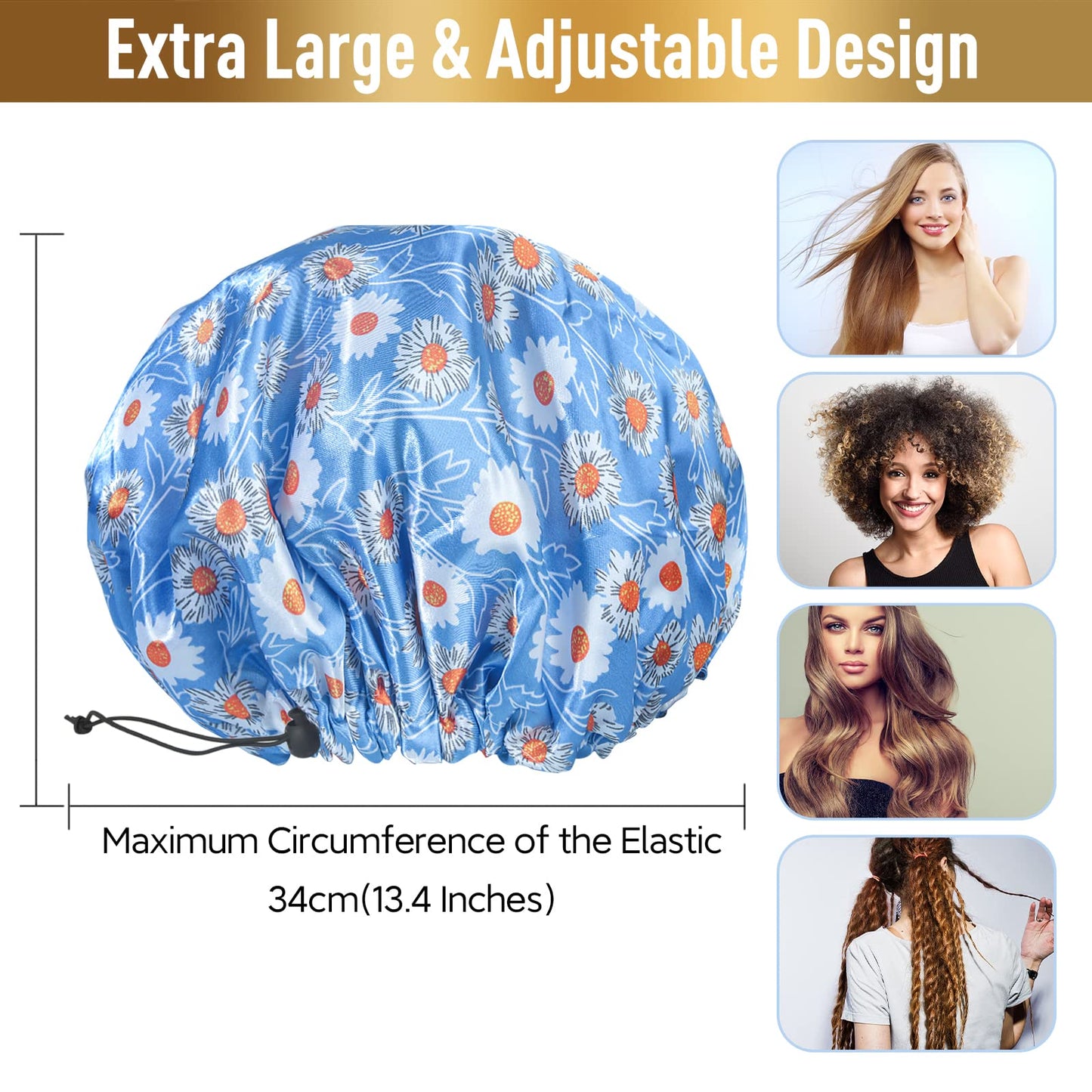 Reusable Shower Cap, Hair Cap, Oversized Waterproof Shower Caps Large Designed for all Hair Lengths with PEVA Lining & Elastic Band Stretch Shower Hat Beauty & Personal Care Fishent
