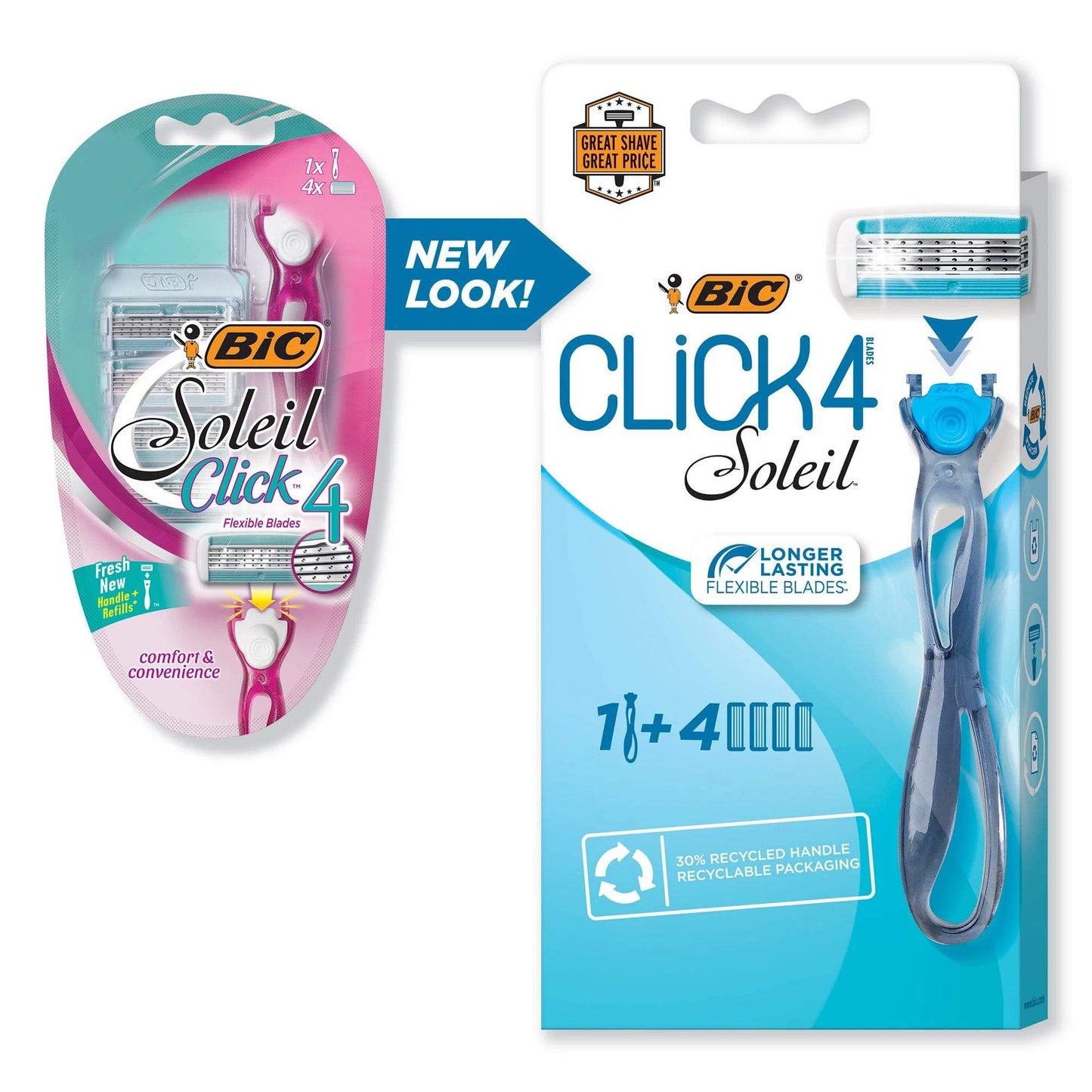 BIC Soleil Bella Click Women's 4-Blade Disposable Razor, 1 Handle and 4 Cartridges Beauty & Personal Care BIC