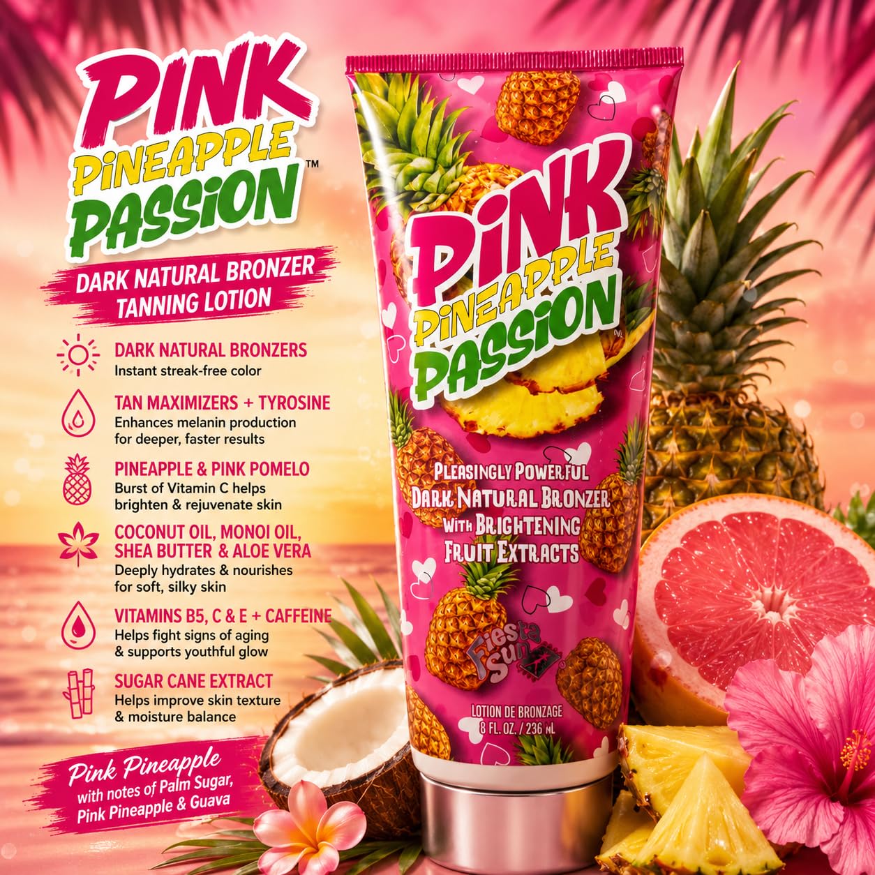 Fiesta Sun Pink Pineapple Passion Powerful Dark Natural Bronzer 8oz Beauty & Personal Care Fiesta Sun