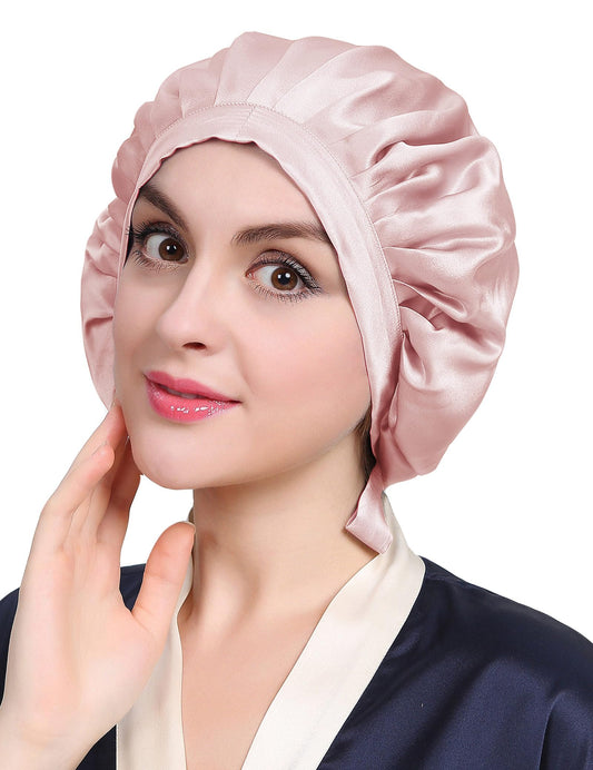 LilySilk 100% Mulberry Silk Bonnet, Silk Night Sleep Cap Adjustable Hair Wrap for Sleeping, Rosy Pink Beauty and Personal Care LilySilk
