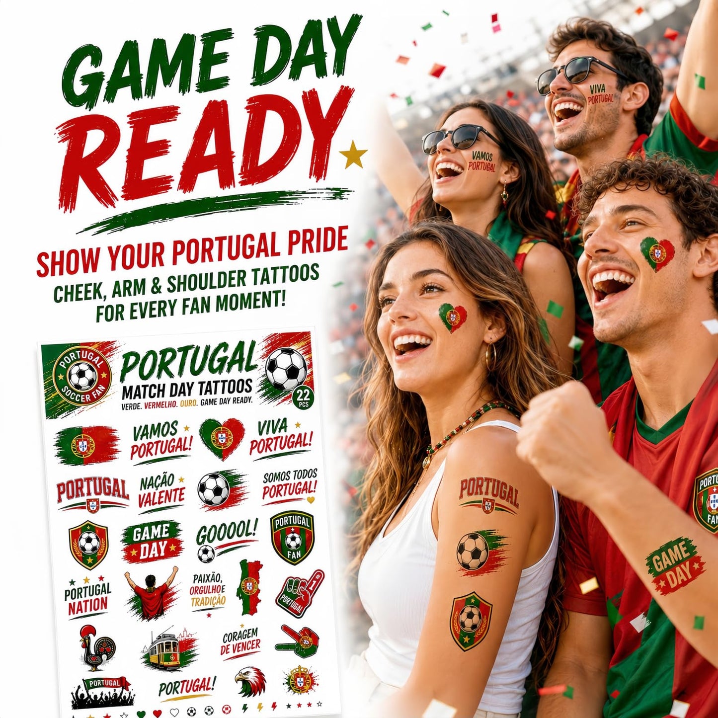World Cup Soccer Face Temporary Tattoo 2026 Stickers for Soccer Fans, National Flag Waterproof Tattoos for Face and Body, Pre-Cut Flag Stickers, Game Beauty and Personal Care VELLOXHYDR