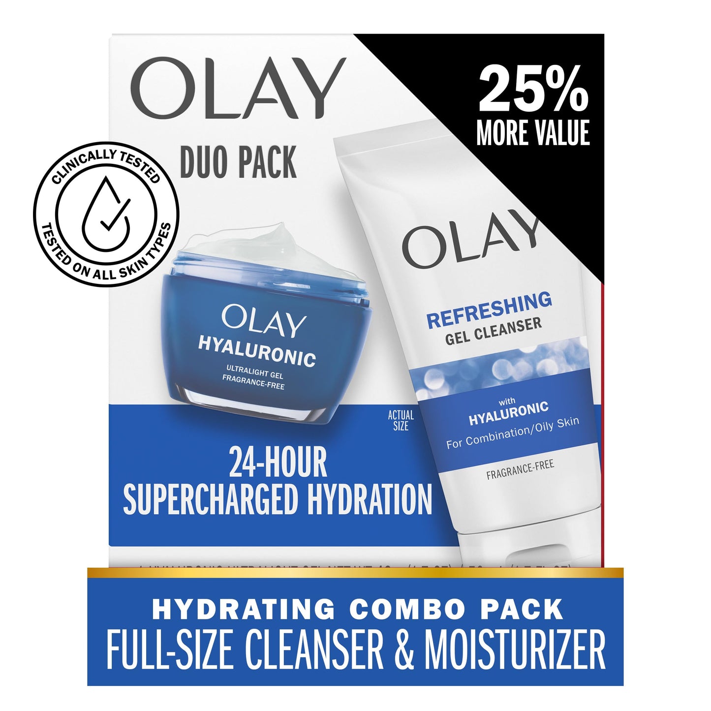 Olay Hyaluronic Duo Pack, Refreshing Gel Face Wash, Fragrance-Free 5 fl oz, Hyaluronic Ultralight Gel Face Moisturizer, Fragrance-Free 1.7 oz Beauty & Personal Care Olay