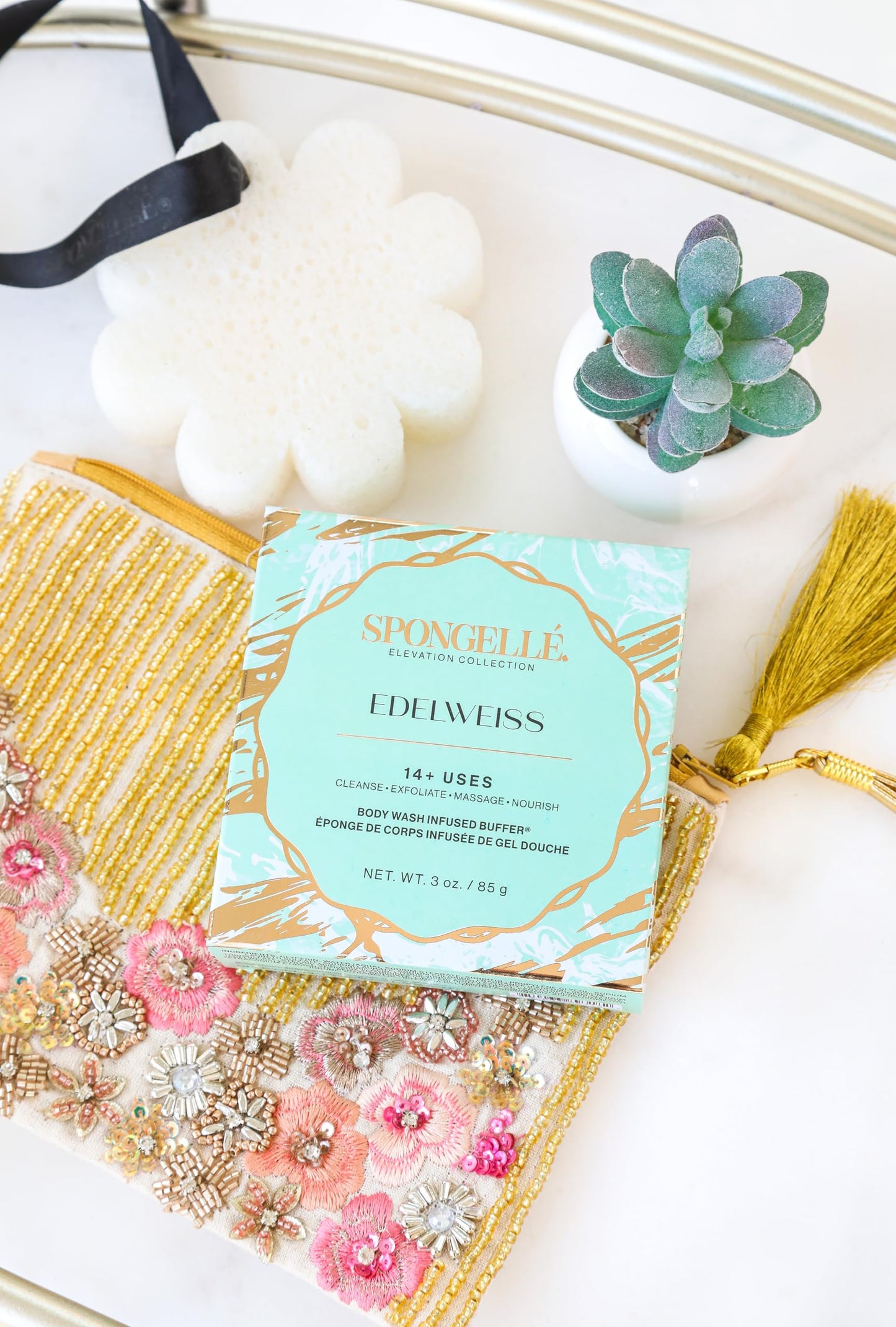 Spongelle Edelweiss Elevation Body Buffer | Bath & Shower Loofah for Women | Cleanse, Exfoliate, and Nourish in one Easy Step | Cruelty-Free, Vegan Beauty & Personal Care SPONGELLÉ