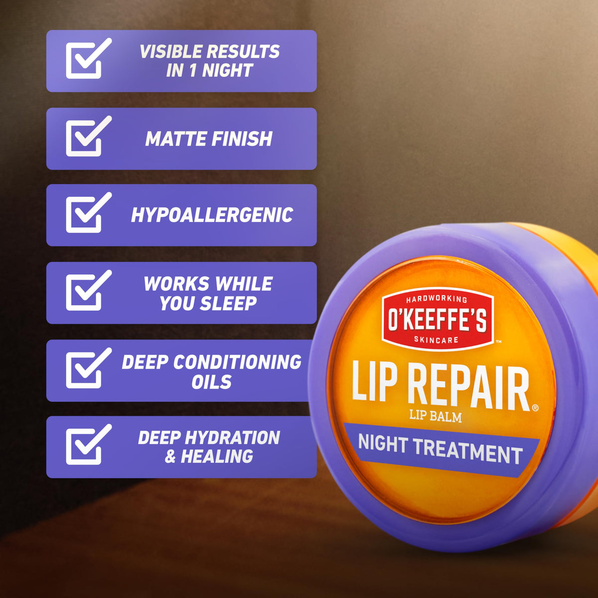 O'Keeffe's Lip Repair Night Treatment Lip Balm for Dry, Cracked Lips - 0.25 Ounce Jar (1 Pack) - Moisturizer Extremely Cracked, Dry Lips Beauty & Personal Care O'Keeffe's