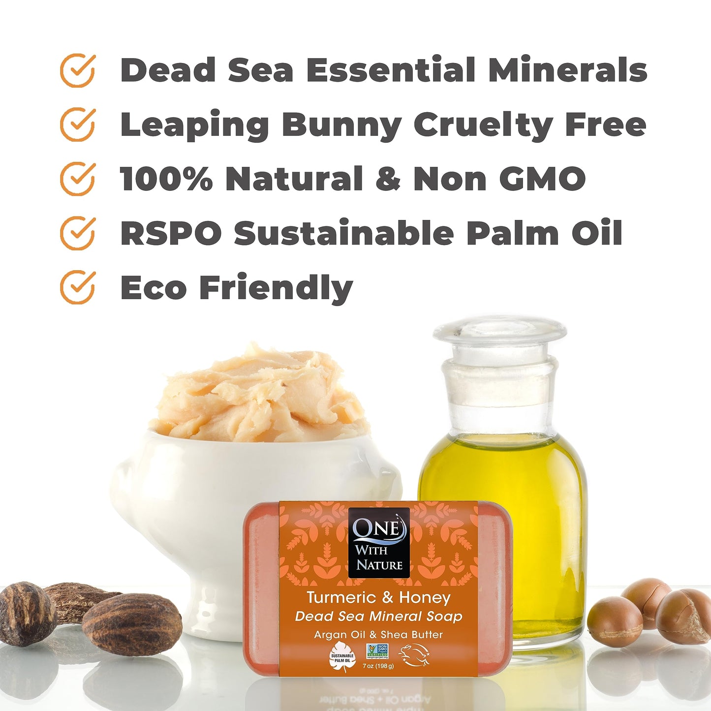 One With Nature Dead Sea Salt Turmeric Soap 7oz 3-Pack - Purifying and Exfoliating Soap Bar with Dead Sea Minerals and Honey for Face & Body, for Men Beauty & Personal Care One With Nature