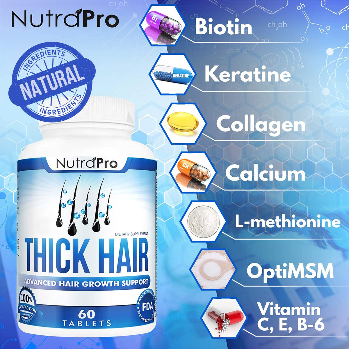 Thick Hair Growth Vitamins- Hair Growth Pills With DHT Blocker Stimulates Faster Growth for Weak, Thinning Hair-Biotin Hair Supplements with Keratin &