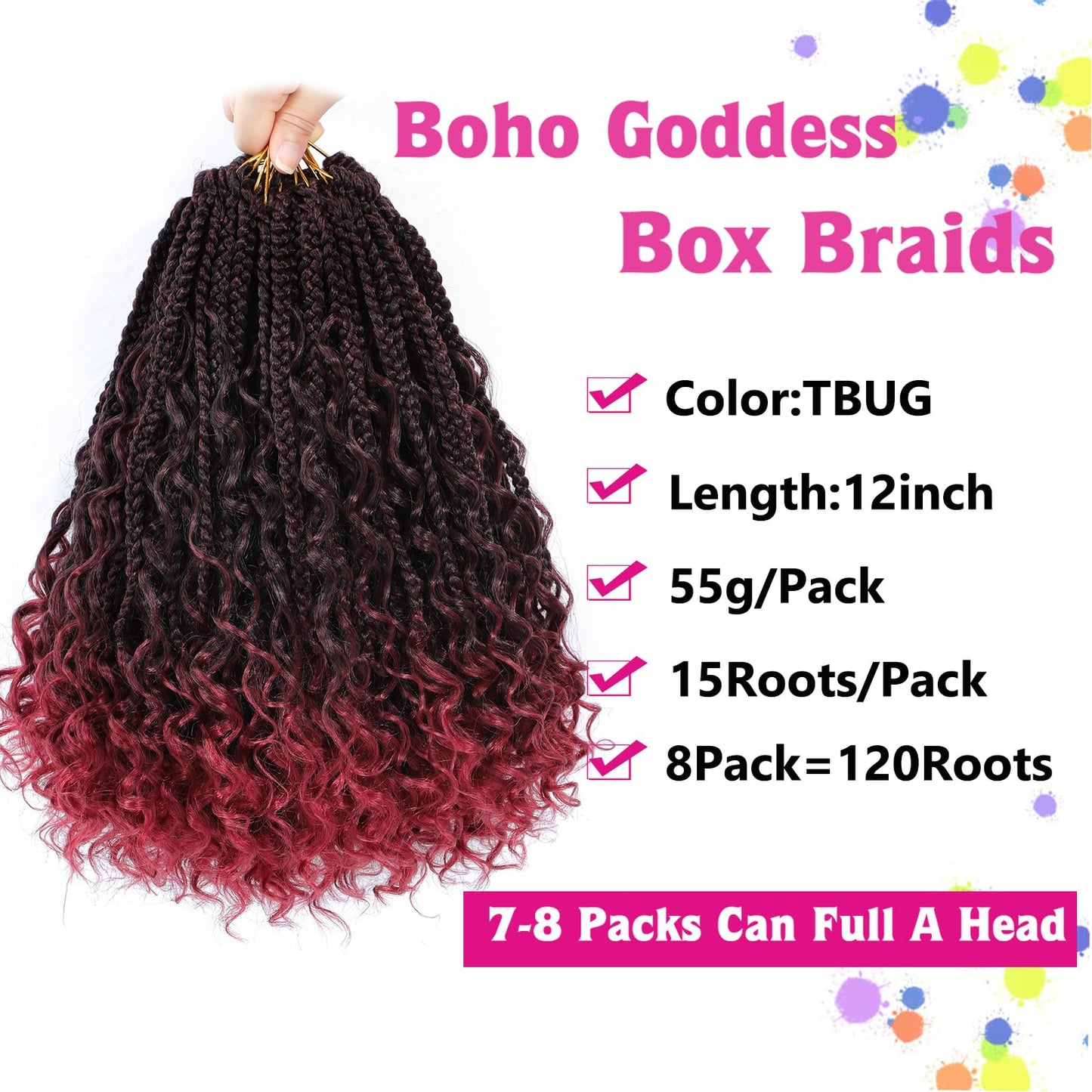Wodun 12inch Goddess Box Braids Crochet Hair Boho Box-Braids with Curly Ends Bohemian Crochet Braid Pre-looped Synthetic Crochet-Hair for Black Women Beauty & Personal Care Wodun