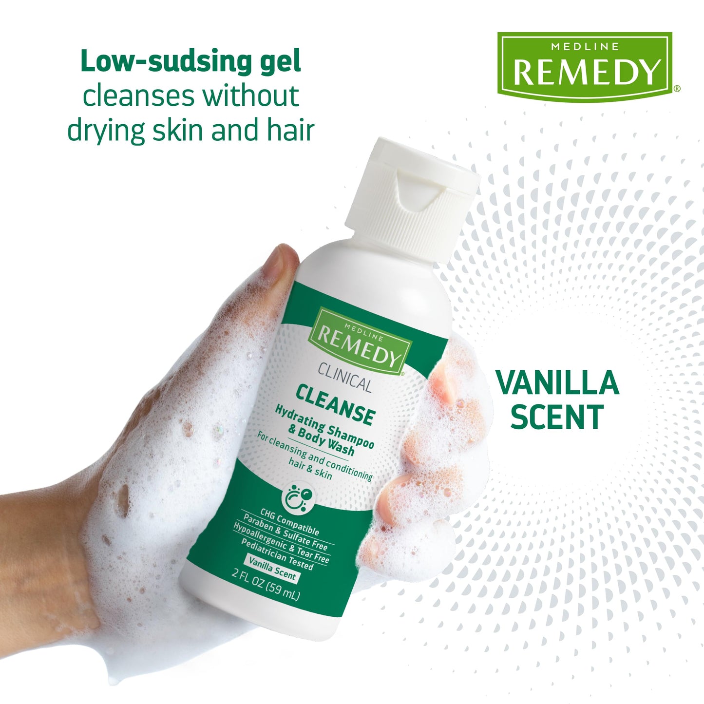 Medline Remedy Clinical Hydrating Shampoo & Body Wash (2 fl oz), Vanilla Scent, Cleanser, No-Rinse, Adults, Kids, Shower Or Bedside, Dimethicone Beauty & Personal Care Medline Remedy