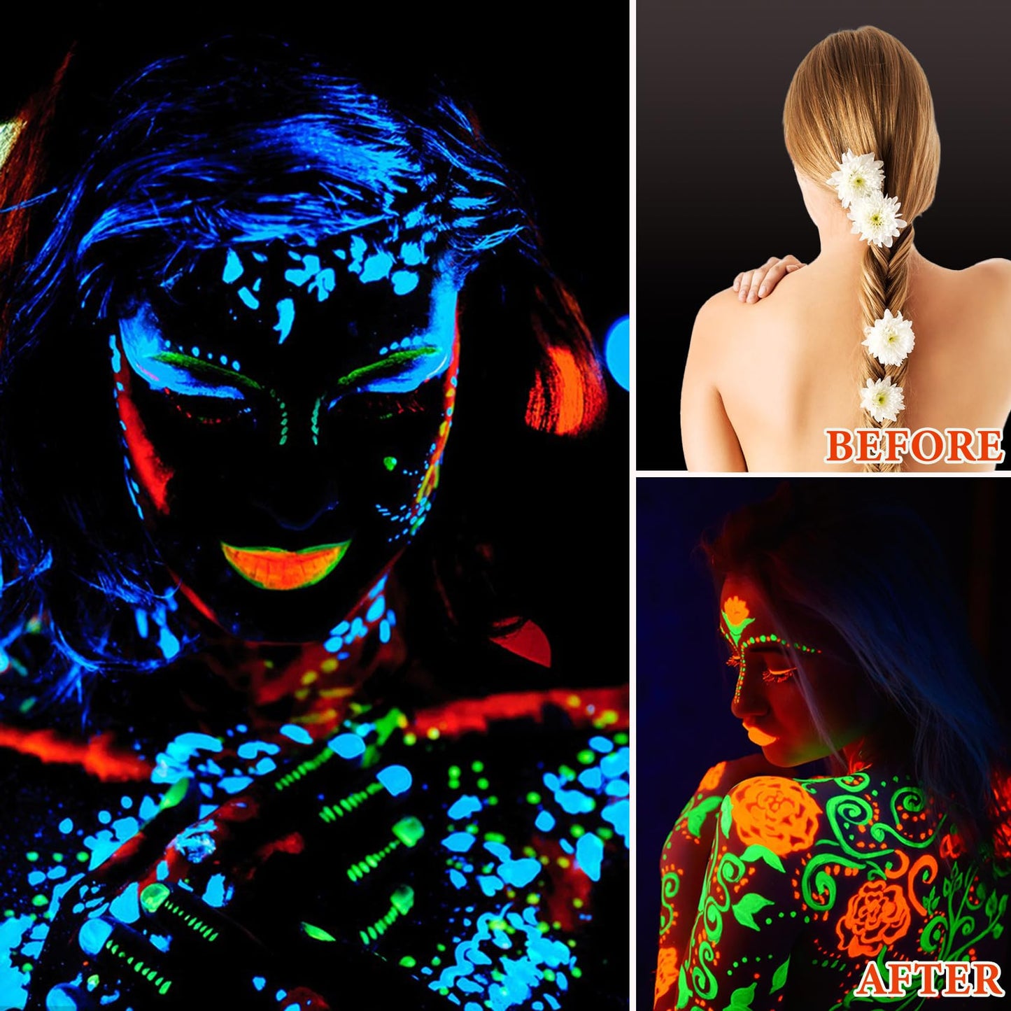 6 Pcs Glow in the Dark Face Body Paint,Blacklight Neon Face & Body Paints,Easily Cleanable Paint Set Neon Makeup Glow in the Dark Party Supplies A Beauty & Personal Care BKPPLZP
