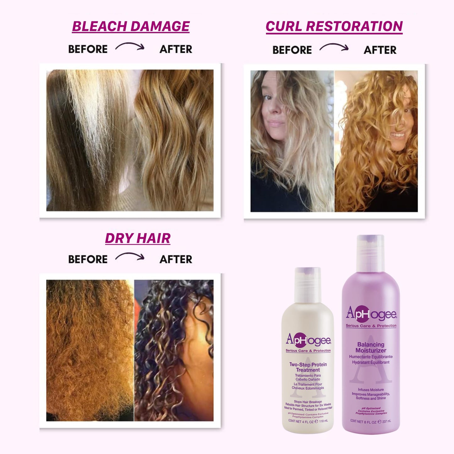 Aphogee Hair Care Double Bundle - Two-Step Protein Treatment (4 fl oz) & Balancing Moisturizer (8 fl oz) Beauty & Personal Care Aphogee