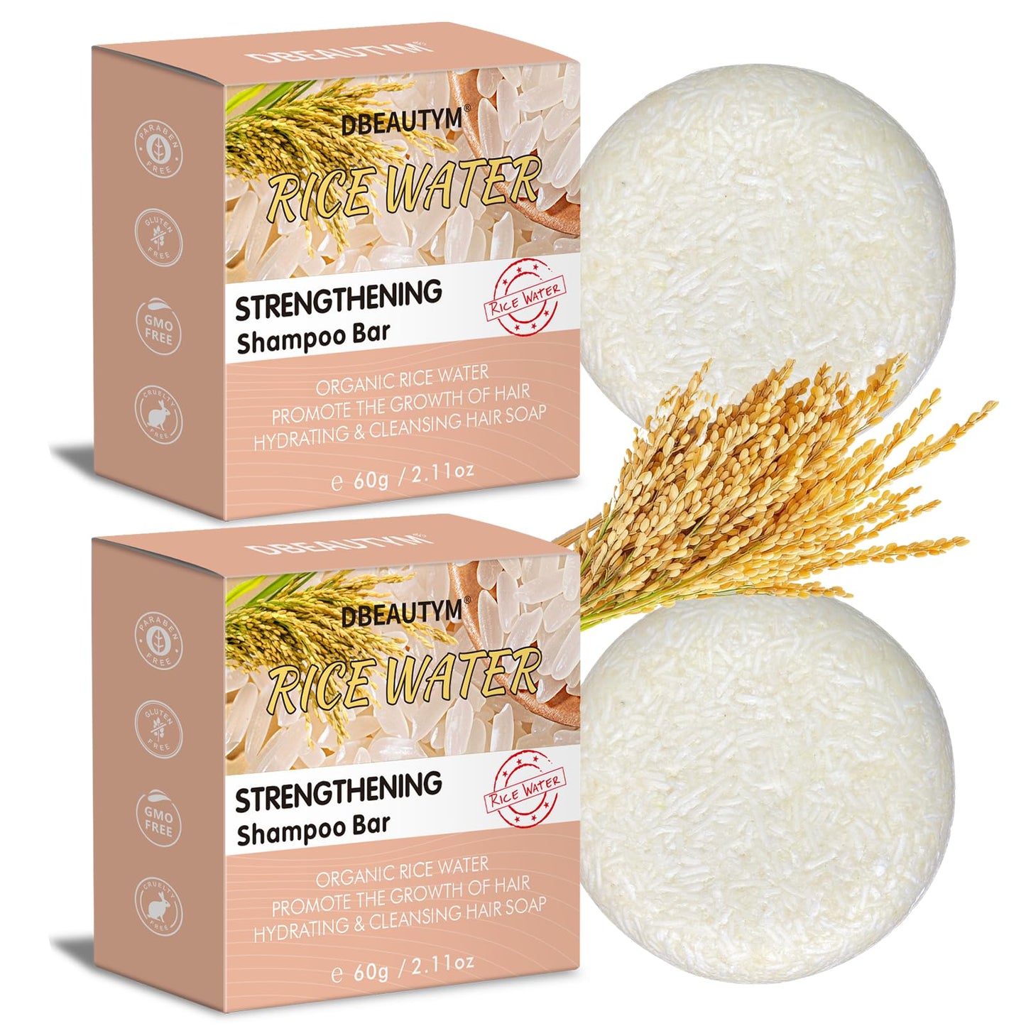DBEAUTYM 2 Pack Rice Water Shampoo Bar for Hair Growth,Solid Shampoo Bar - Strengthening Thickening Hair Shampoo for Men and Women - Reduce Beauty and Personal Care DBEAUTYM Default Title