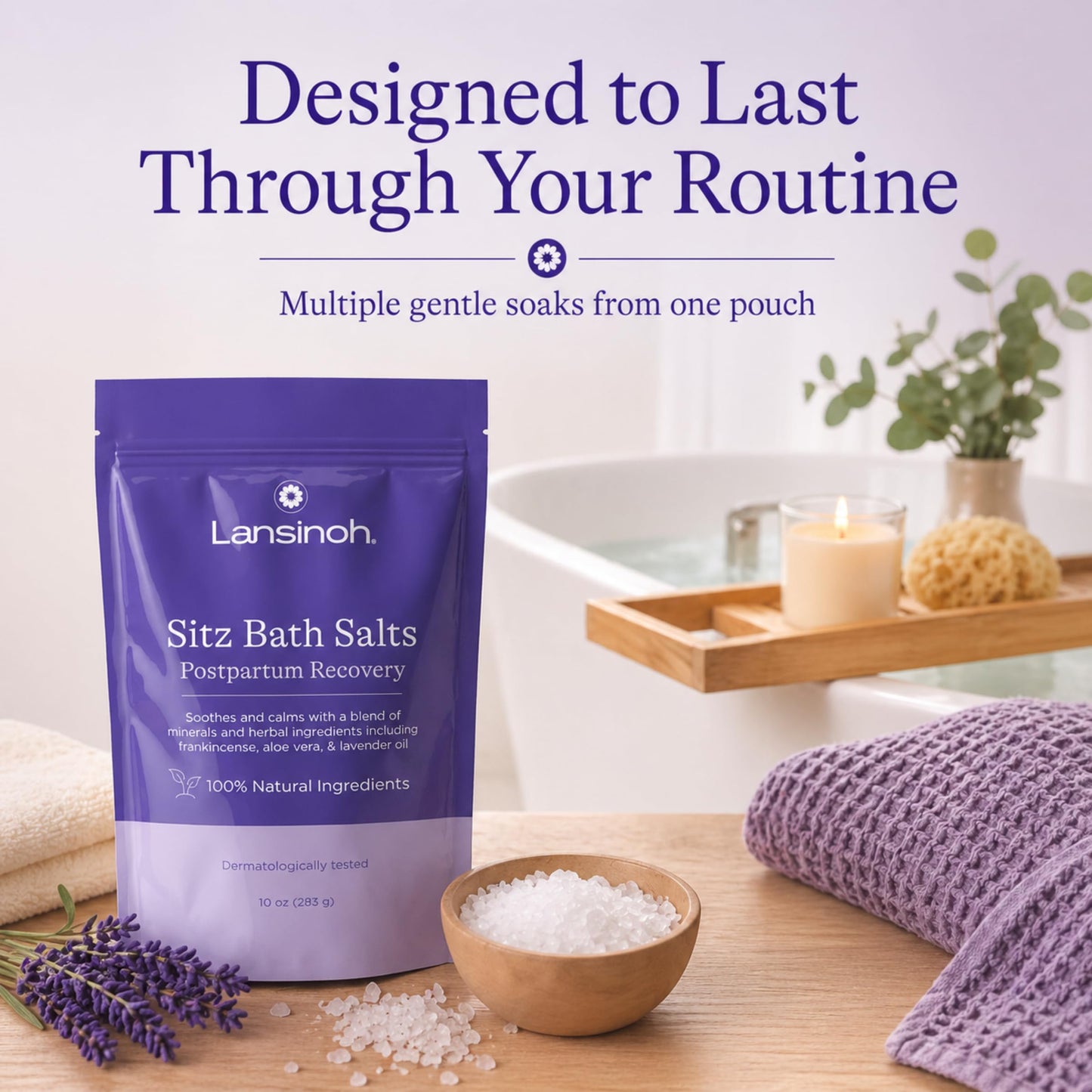 Lansinoh Sitz Bath Salts for Postpartum Care, Perineal Soak with Epsom Salt, Aloe Vera, Lavender & Frankincense Oil, 10 Ounces Beauty and Personal Care Lansinoh