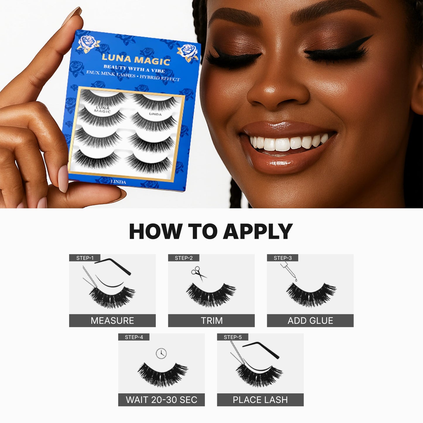 Luna Magic Linda Faux Mink Wispy Lashes with Soft Band, Reusable up to 10x, Lightweight Eye-Enhancing Design for Natural or Dramatic Eye Looks - Vegan Beauty & Personal Care LUNA MAGIC