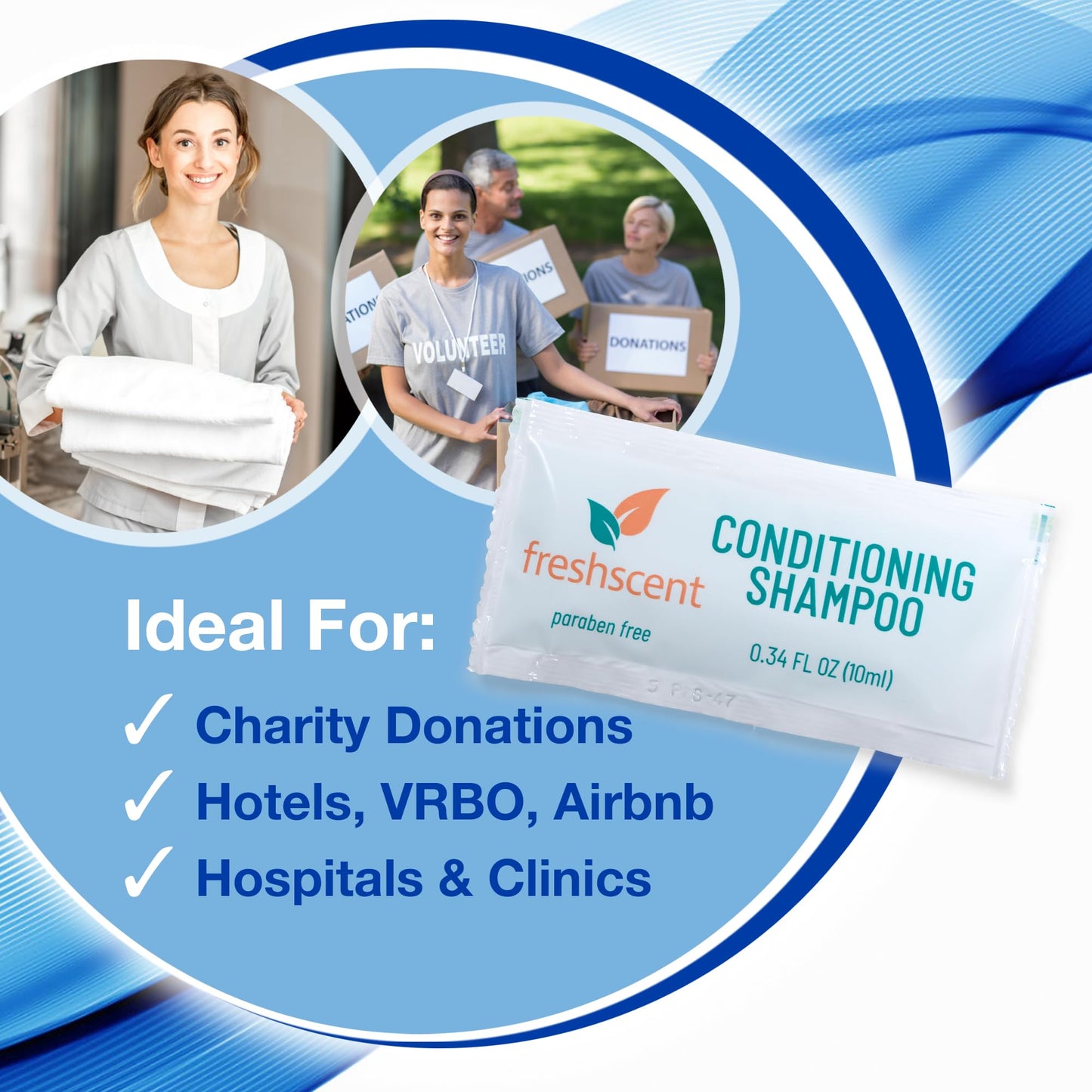 Freshscent Conditioning Shampoo - 100 Count, 0.34 oz Each - Single-Use, Paraben-Free, Easy-Open Travel Size for Hygiene Kits, Shelters, Hotels, Beauty & Personal Care Freshscent