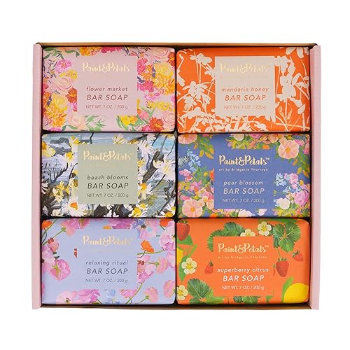 PAINT & PETALS Scented Bar Soap Set with 6 Different Scents and 2 Gift Bags, 7 Ounces Each Beauty & Personal Care PAINT & PETALS