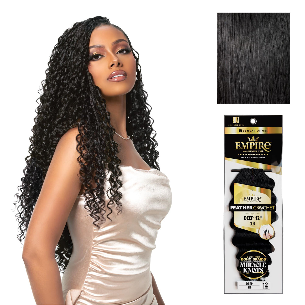 Sensationnel Empire Feather Crochet Braids-Deep,12 inch, 1 JETBLACK
