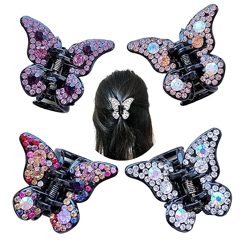 Yusier 4PCS Butterfly Rhinestone Claw Clips Elegant Rhinestone Hair Accessories for Women Black Butterfly Hair Clip Crystal Rhinestone Decorative Hair Beauty & Personal Care Yusier