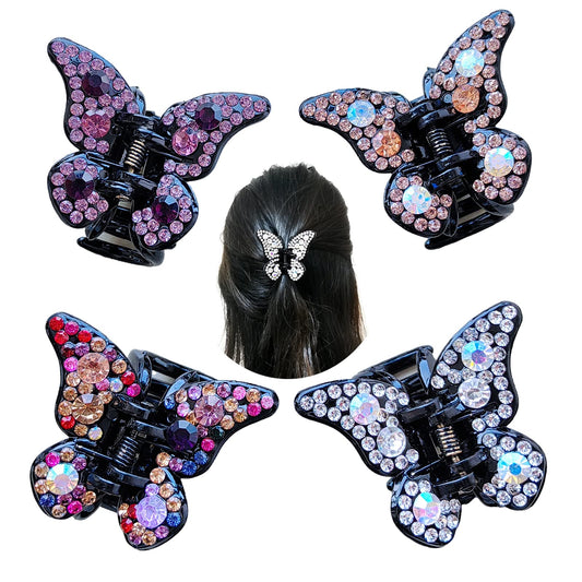 Yusier 4PCS Butterfly Rhinestone Claw Clips Elegant Rhinestone Hair Accessories for Women Black Butterfly Hair Clip Crystal Rhinestone Decorative Hair Beauty & Personal Care Yusier