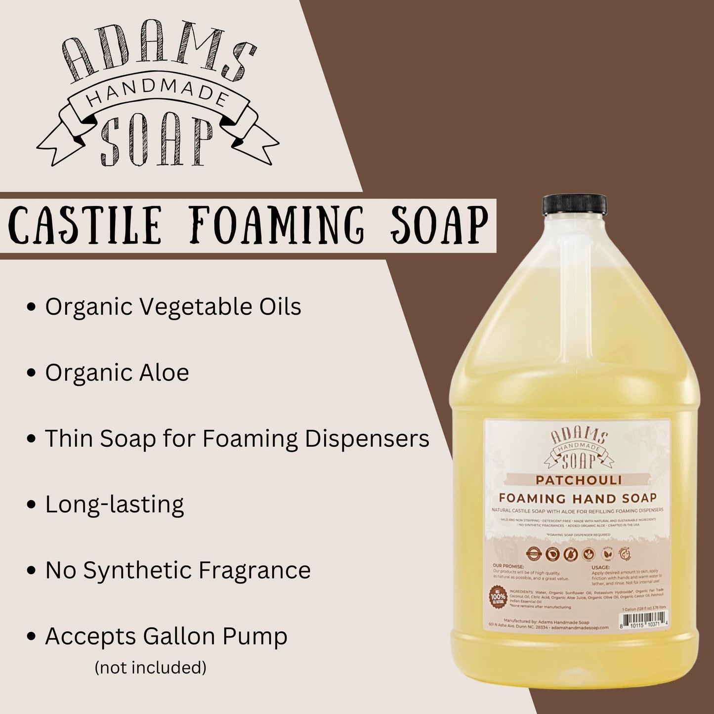 Adams Handmade Soap Liquid Foaming Soap 1 Gal - Patchouli Beauty & Personal Care Adams Handmade Soap