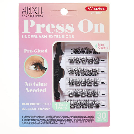 Ardell Press On Pre-Glued Eyelash Extension with Applicator - Wispies Volume, Customizable DIY Lash Clusters, Beginner Friendly Individual Lashes, 30