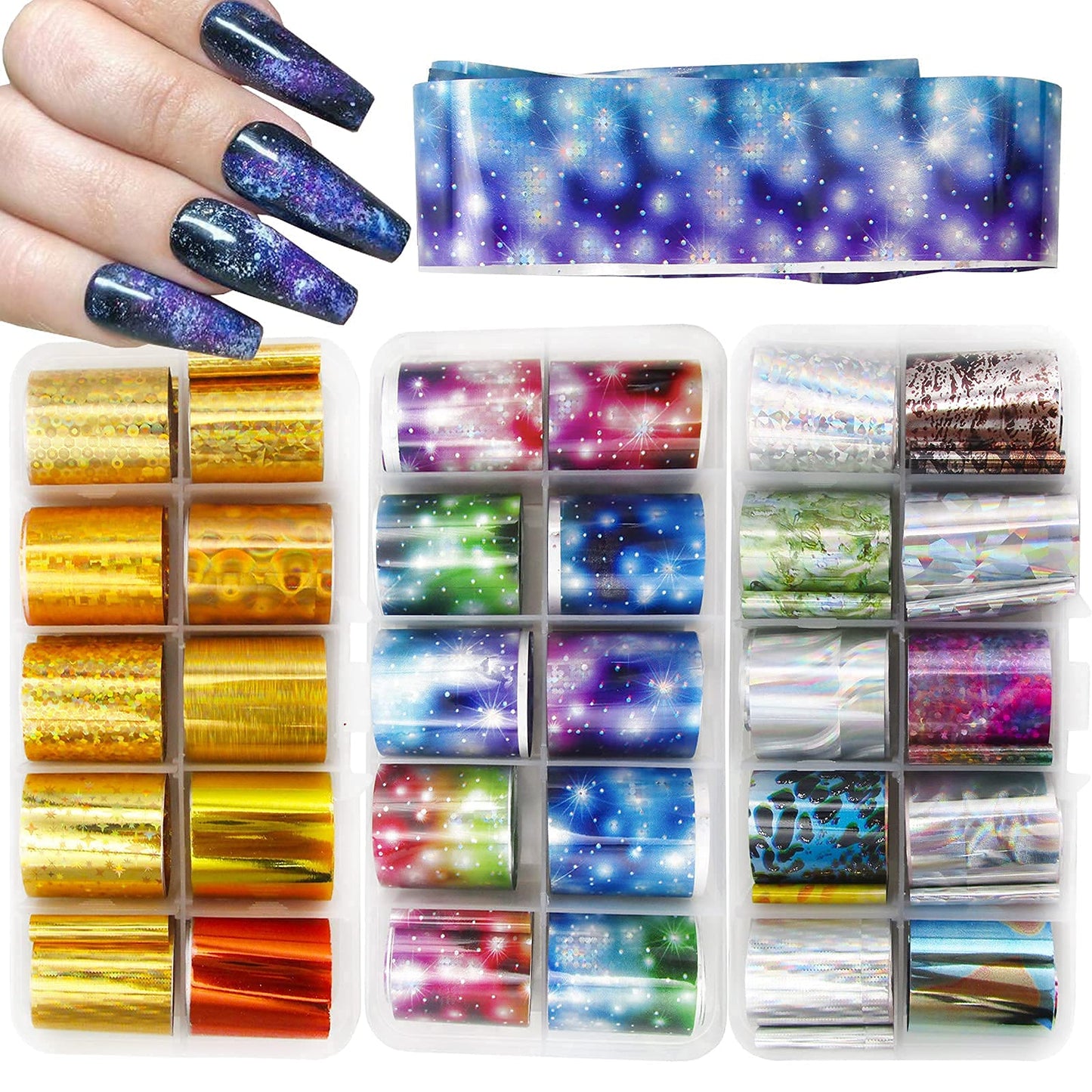 30 Sheet Holographic Transfer Nail Foil Stickers Starry Sky Nail Art Foils Sticker Wraps Metallic Gold Silver Laser Transfer Nail Decals for Manicure Beauty & Personal Care LoveOurHome