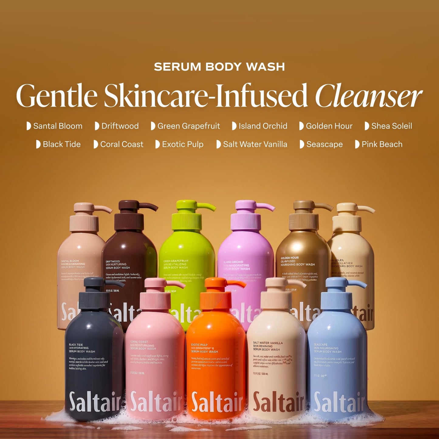 Saltair Body Wash 2-Pack - Moisturizing Body Wash with Vitamin E & Hydrating Oil Blend - Scented Shower Gel for Women and Men - Golden Hour Scent, 2x Beauty & Personal Care Saltair