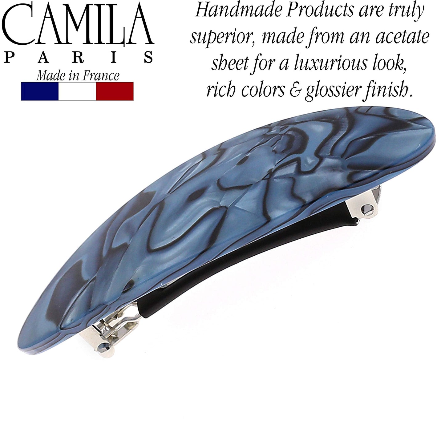 Camila Paris CP2984 French Hair Barrette Clip Handmade Oval Blue, Strong Hold Grip Hair Clips for Women, No Slip Rubberized Metal Closure, Durable Beauty & Personal Care Camila