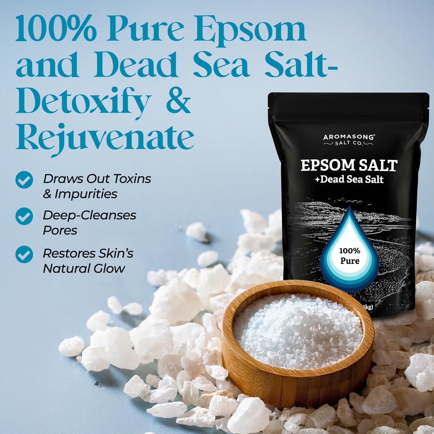 Aromasong Epsom Salt with Dead Sea Salt for Soaking - Bulk 5 Lb - 100% Pure Bath Salt, Foot & Muscle Soak Beauty & Personal Care Aromasong