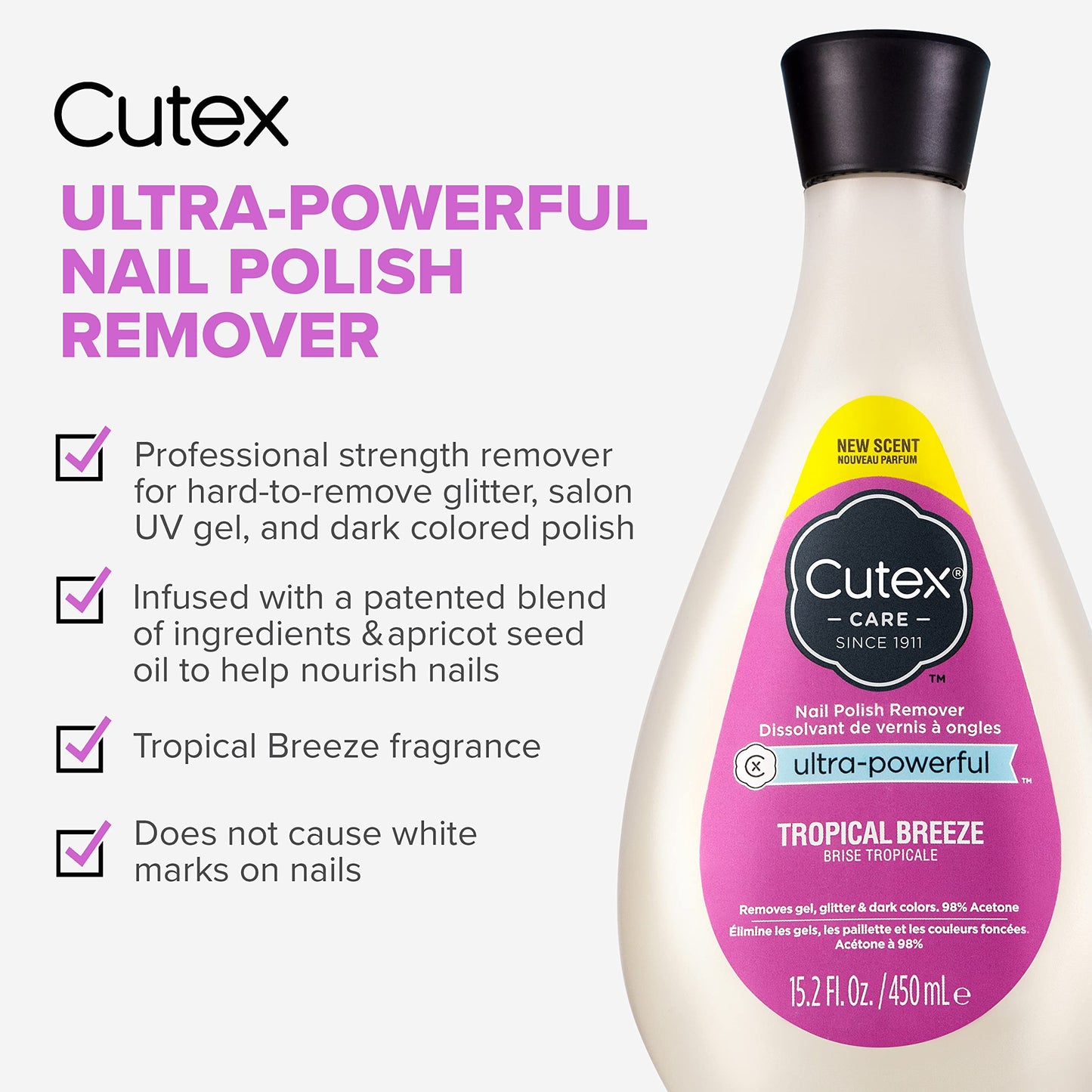 Cutex Gel Nail Polish Remover, Ultra-Powerful & Removes Glitter and Dark Colored Paints, Tropical Breeze Scent, 15.2 Fl Oz Beauty and Personal Care Cutex
