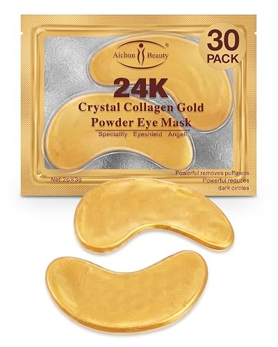 AICHUN BEAUTY Crystal Collagen Gold Eye Mask - 24K Gold Eye Mask Patches - Hydrating Gold Eye Mask Crystal Gel Patches, 30 Pack Beauty & Personal Care AICHUN BEAUTY