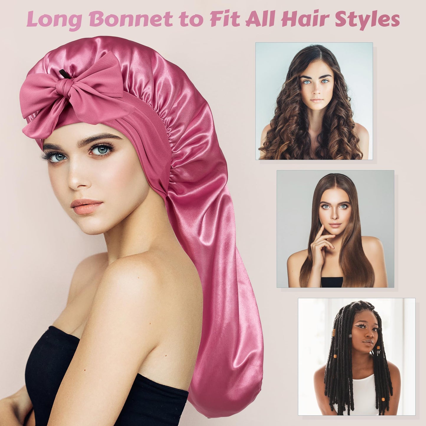 ROYBENS Long Bonnet Satin Hair Silk Bonnet for Sleeping Women, Silky Bonnets for Women with Tie Band, Sleep Cap for Braids Curly Hair Beauty and Personal Care ROYBENS