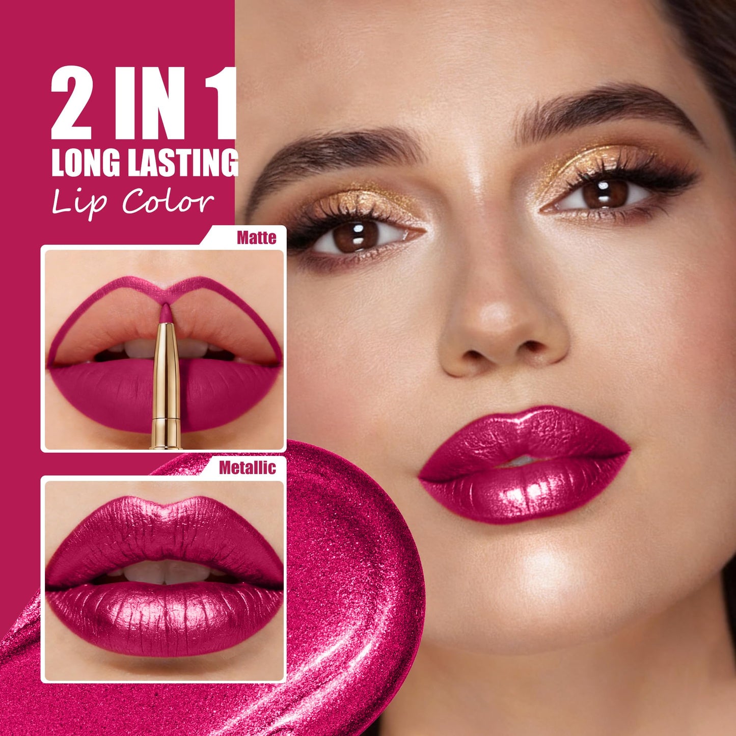 Depuplum Plum Metallic Lipstick and Lip Liner Combo Makeup 2-in-1 Shimmer Glitter Lipsticks for Women Metallic Lip Gloss Stain Burgundy Long Lasting Beauty & Personal Care Depuplum